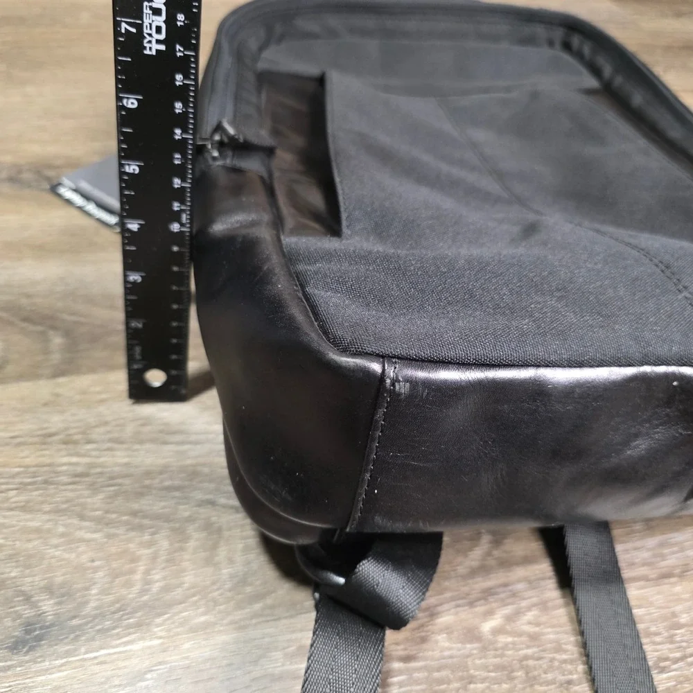 Joseph Abboud Mens OS Laptop Backpack Black Leather Trim Canvas Commuter‎ Bag